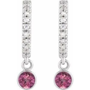 14K White Gold Natural Pink Tourmaline & .08 CTW Natural Diamond French-Set 16.1 mm Hoop Earrings – image 2