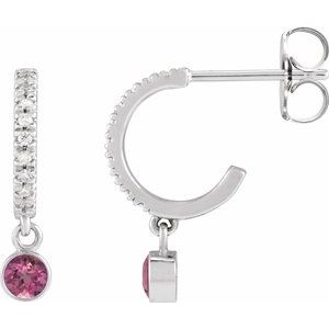 Platinum Natural Pink Tourmaline & .08 CTW Natural Diamond French-Set 16.1 mm Hoop Earrings