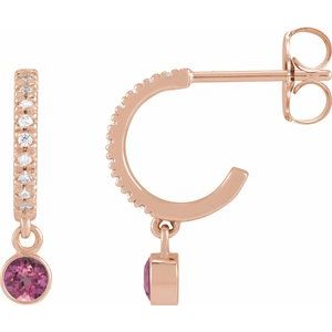 14K Rose Gold Natural Pink Tourmaline & .08 CTW Natural Diamond French-Set 16.1 mm Hoop Earrings