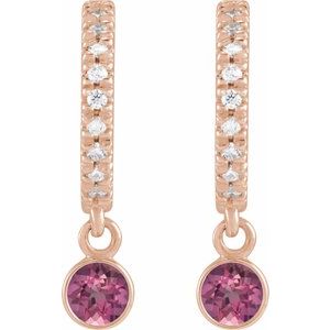 14K Rose Gold Natural Pink Tourmaline & .08 CTW Natural Diamond French-Set 16.1 mm Hoop Earrings