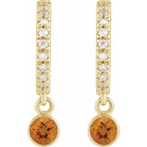 14K Yellow Gold Natural Citrine & .08 CTW Natural Diamond French-Set 16.1 mm Hoop Earrings