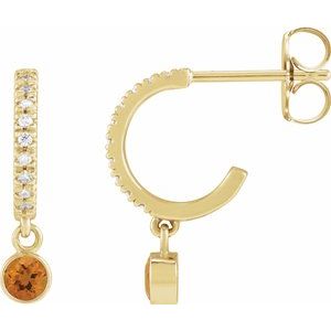 14K Yellow Gold Natural Citrine & .08 CTW Natural Diamond French-Set 16.1 mm Hoop Earrings