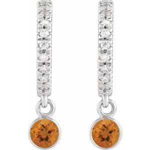 14K White Gold Natural Citrine & .08 CTW Natural Diamond French-Set 16.1 mm Hoop Earrings