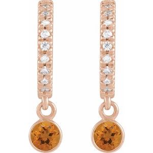 14K Rose Gold Natural Citrine & .08 CTW Natural Diamond French-Set 16.1 mm Hoop Earrings – image 2