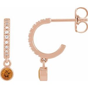 14K Rose Gold Natural Citrine & .08 CTW Natural Diamond French-Set 16.1 mm Hoop Earrings