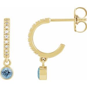14K Yellow Gold Natural Blue Zircon & .08 CTW Natural Diamond French-Set 16.1 mm Hoop Earrings