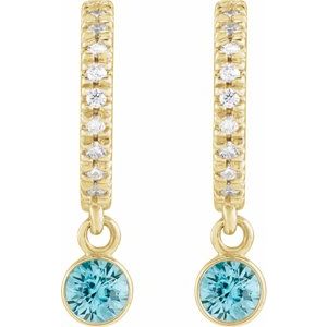 14K Yellow Gold Natural Blue Zircon & .08 CTW Natural Diamond French-Set 16.1 mm Hoop Earrings
