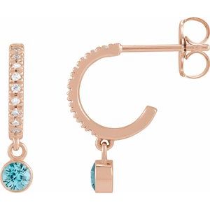 14K Rose Gold Natural Blue Zircon & .08 CTW Natural Diamond French-Set 16.1 mm Hoop Earrings