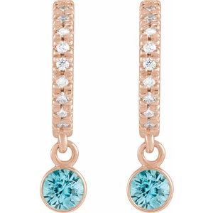 14K Rose Gold Natural Blue Zircon & .08 CTW Natural Diamond French-Set 16.1 mm Hoop Earrings