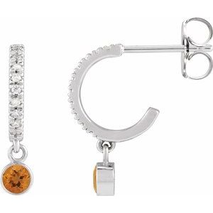 Sterling Silver Natural Citrine & .08 CTW Natural Diamond French-Set 16.1 mm Hoop Earrings