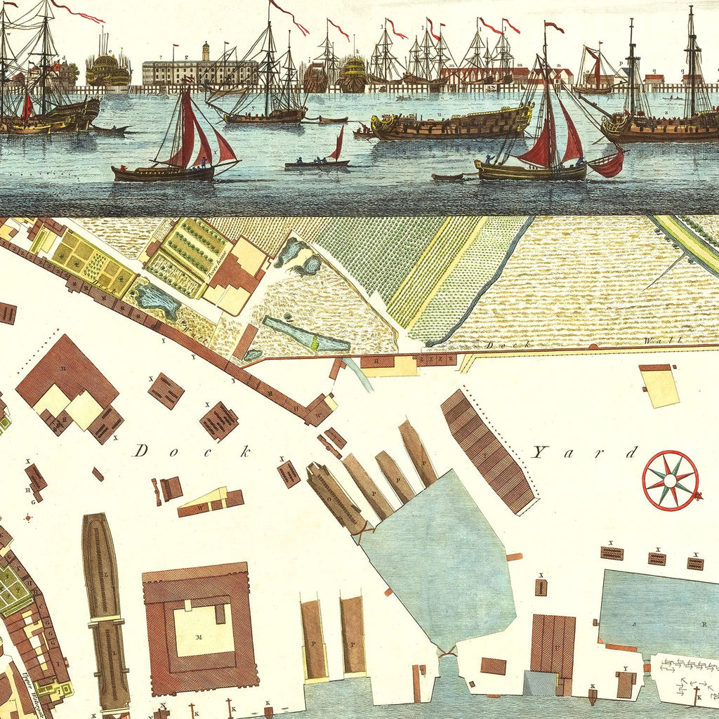 Vintage Map of the Dockyard at Deptford 1753