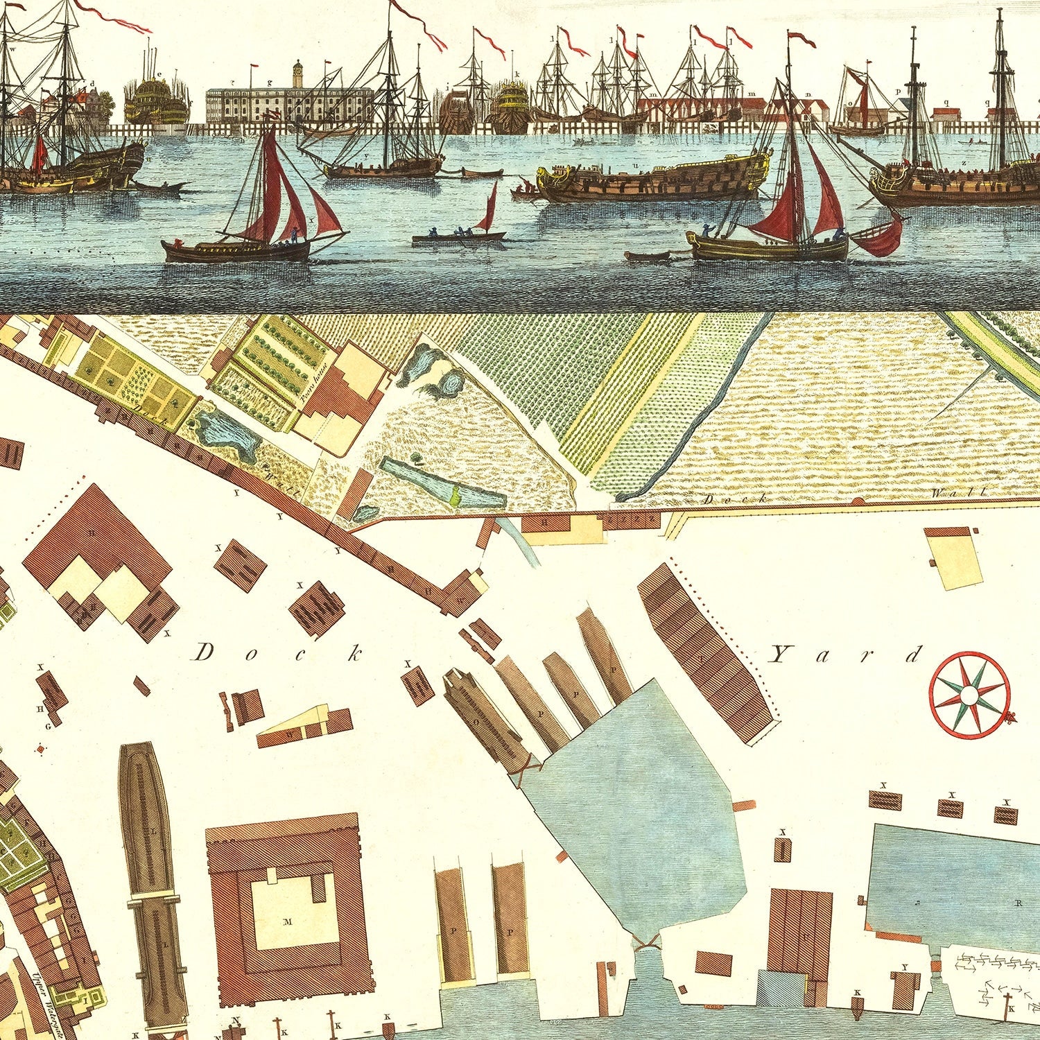 Vintage Map of the Dockyard at Deptford 1753
