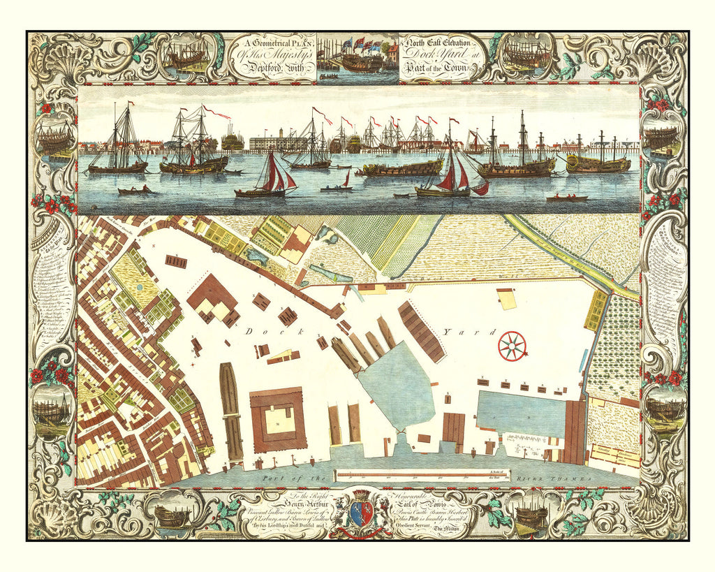 Vintage Map of the Dockyard at Deptford 1753