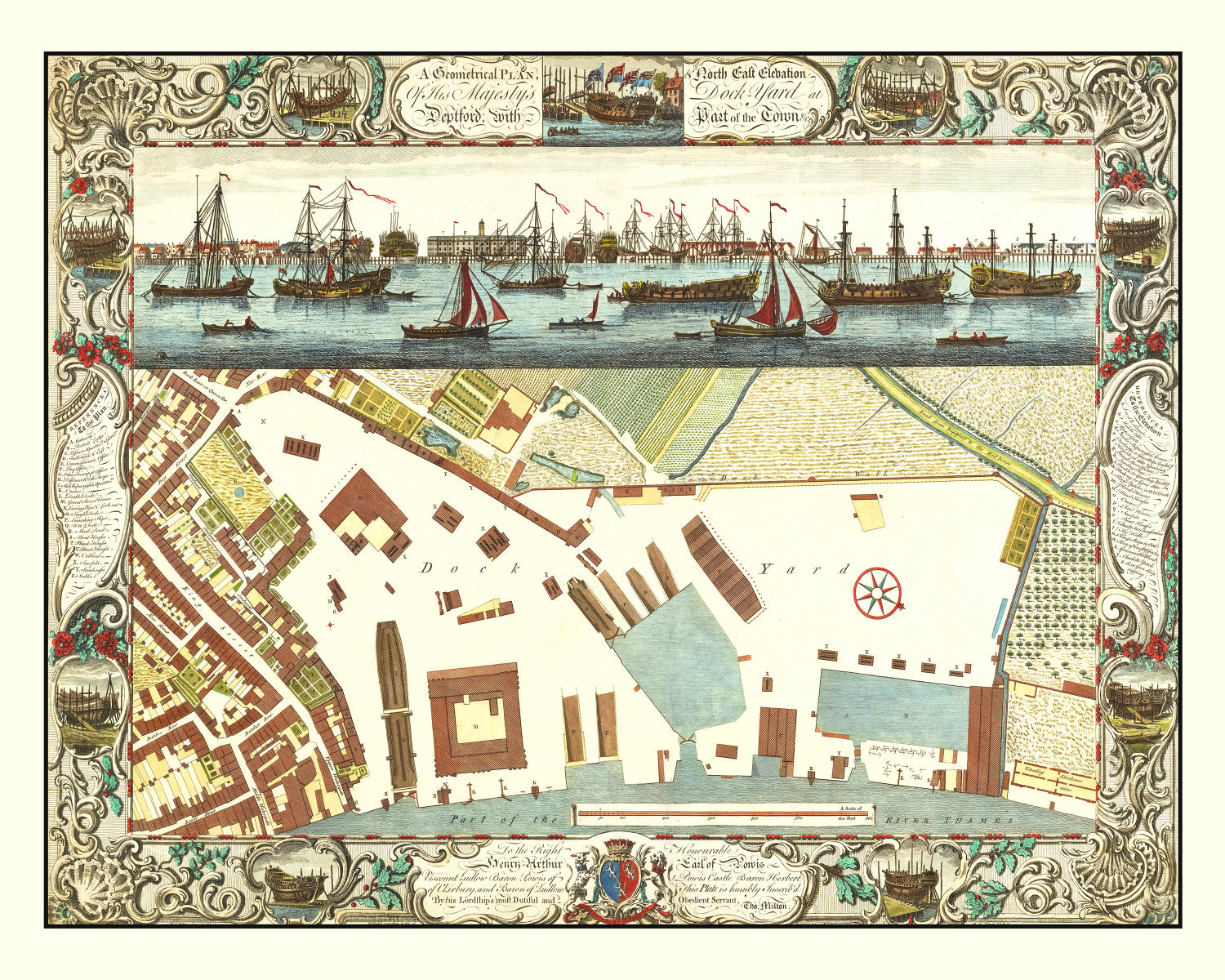 Vintage Map of the Dockyard at Deptford 1753