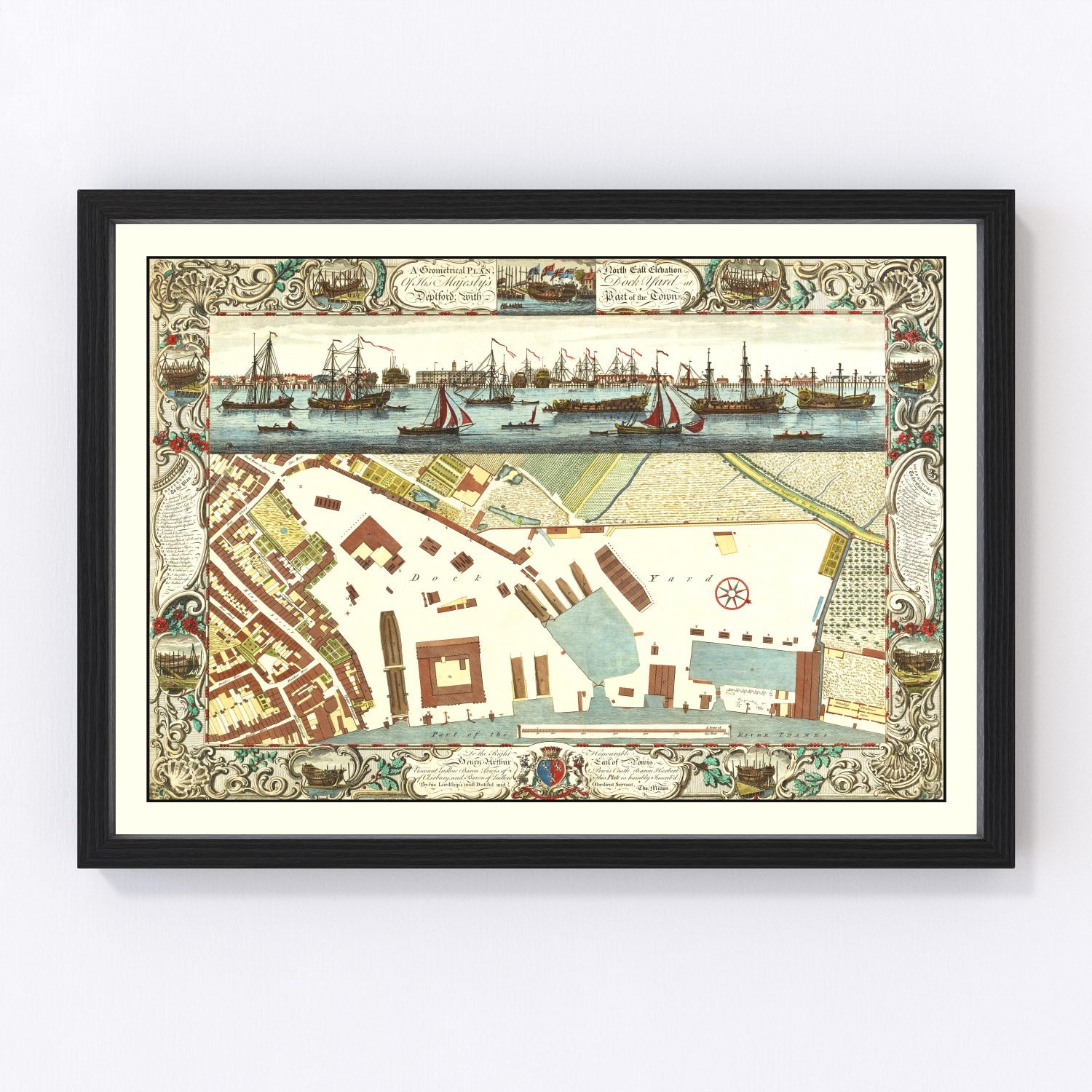 Vintage Map of the Dockyard at Deptford 1753