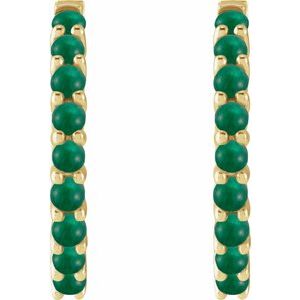 14K Yellow Gold Natural Emerald Cabochon Hinged 20 mm  Hoop Earrings – image 2