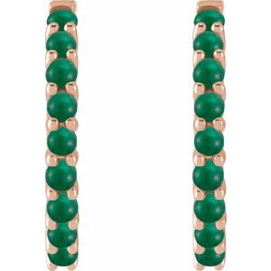 14K Rose Gold Natural Emerald Cabochon Hinged 20 mm  Hoop Earrings – image 2
