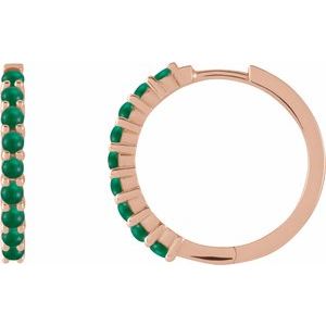 14K Rose Gold Natural Emerald Cabochon Hinged 20 mm  Hoop Earrings