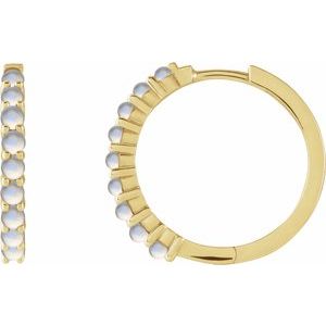 14K Yellow Gold Natural Rainbow Moonstone Cabochon Hinged 20 mm  Hoop Earrings