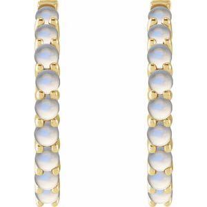 14K Yellow Gold Natural Rainbow Moonstone Cabochon Hinged 20 mm  Hoop Earrings – image 2