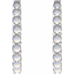 14K White Gold Natural Rainbow Moonstone Cabochon Hinged 20 mm  Hoop Earrings – image 2