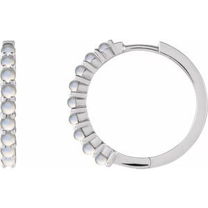Platinum Natural Rainbow Moonstone Cabochon Hinged 20 mm  Hoop Earrings