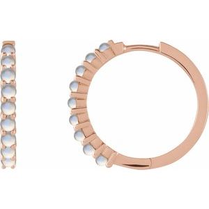 14K Rose Gold Natural Rainbow Moonstone Cabochon Hinged 20 mm  Hoop Earrings