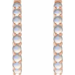 14K Rose Gold Natural Rainbow Moonstone Cabochon Hinged 20 mm  Hoop Earrings – image 2
