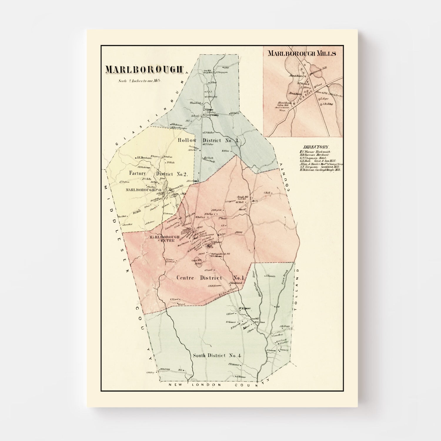 Vintage Map of Marlborough, Connecticut 1869