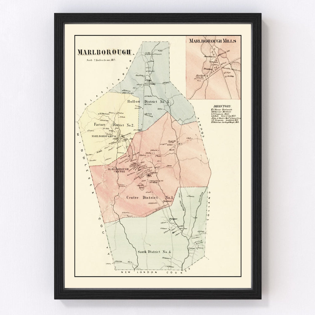 Vintage Map of Marlborough, Connecticut 1869