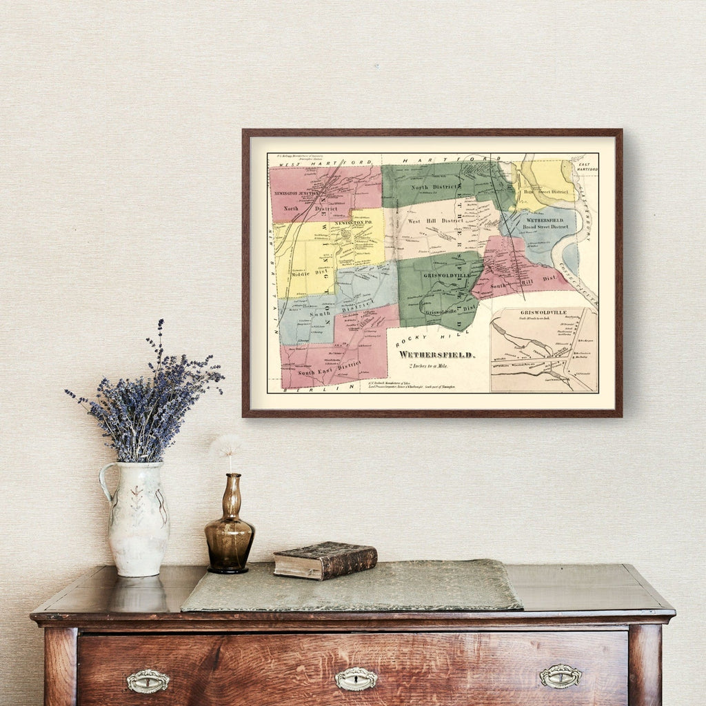 Vintage Map of Wethersfield, Connecticut 1869