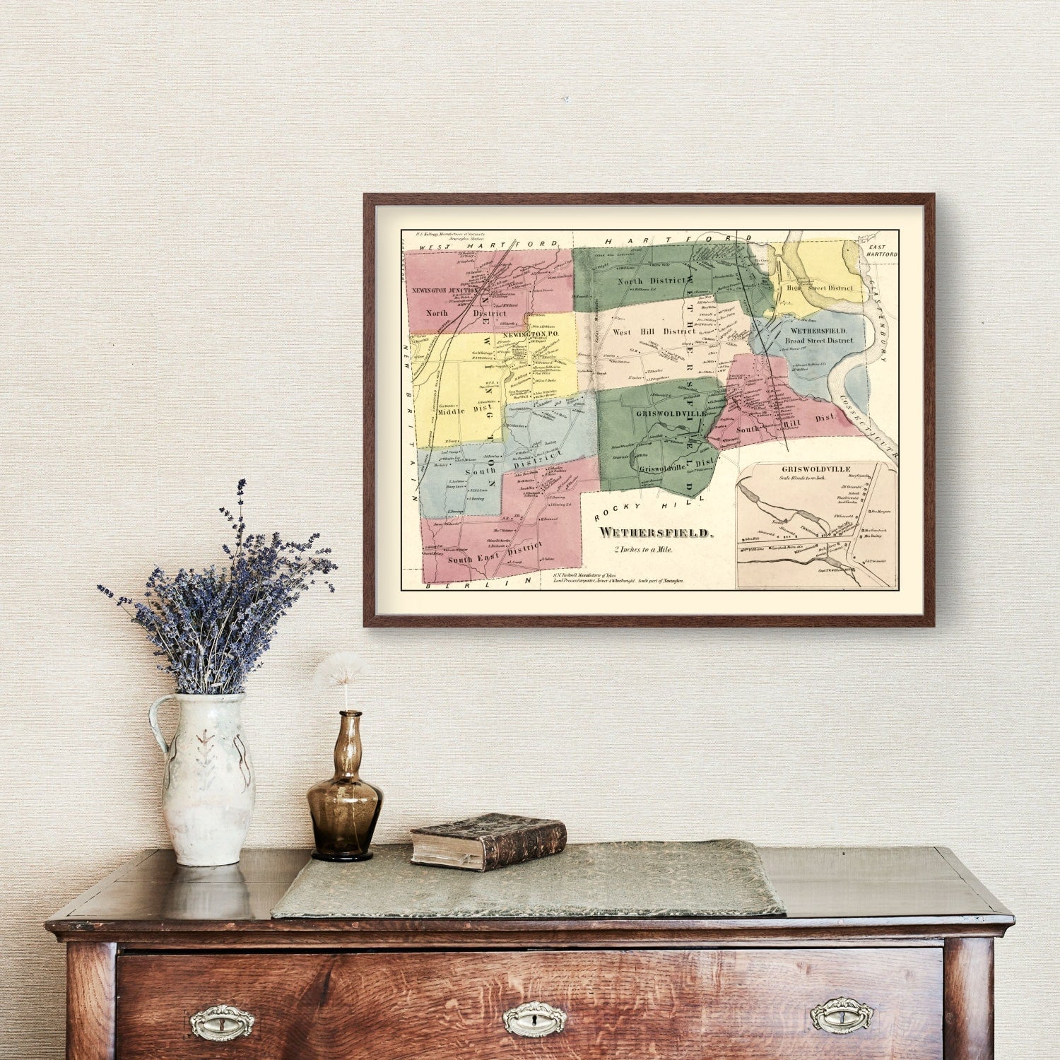 Vintage Map of Wethersfield, Connecticut 1869