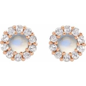 14K Rose Gold 4 mm Cabochon Natural Rainbow Moonstone & 1/5 CTW Natural Diamond Halo-Style Earrings – image 2