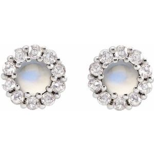 14K White Gold 5 mm Cabochon Natural Rainbow Moonstone & 1/3 CTW Natural Diamond Halo-Style Earrings – image 2