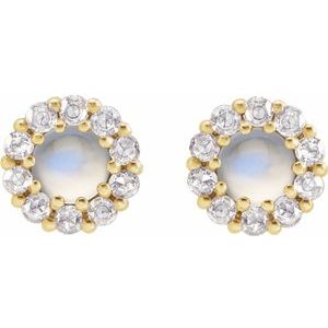 14K Yellow Gold 4 mm Cabochon Natural Rainbow Moonstone & 1/5 CTW Natural Diamond Halo-Style Earrings – image 2