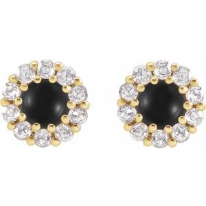 14K Yellow Gold 3 mm Cabochon Natural Black Onyx & 1/8 CTW Natural Diamond Halo-Style Earrings – image 2