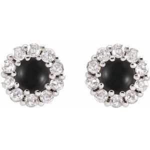 14K White Gold 4 mm Cabochon Natural Black Onyx & 1/5 CTW Natural Diamond Halo-Style Earrings – image 2