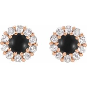 14K Rose Gold 5 mm Cabochon Natural Black Onyx & 1/3 CTW Natural Diamond Halo-Style Earrings – image 2