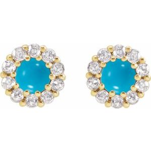 14K Yellow Gold 4 mm Cabochon Natural Turquoise & 1/5 CTW Natural Diamond Halo-Style Earrings – image 2