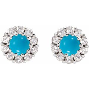 14K White Gold 5 mm Cabochon Natural Turquoise & 1/3 CTW Natural Diamond Halo-Style Earrings – image 2