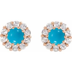 14K Rose Gold 5 mm Cabochon Natural Turquoise & 1/3 CTW Natural Diamond Halo-Style Earrings – image 2