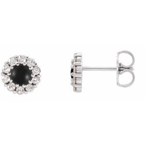 Platinum 5 mm Cabochon Natural Black Onyx & 1/3 CTW Natural Diamond Halo-Style Earrings
