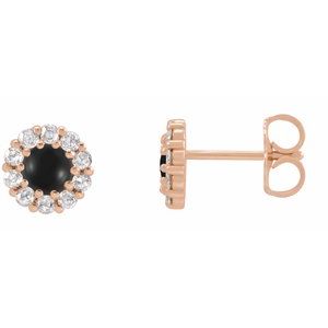14K Rose Gold 5 mm Cabochon Natural Black Onyx & 1/3 CTW Natural Diamond Halo-Style Earrings