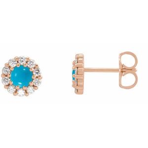 14K Rose Gold 5 mm Cabochon Natural Turquoise & 1/3 CTW Natural Diamond Halo-Style Earrings