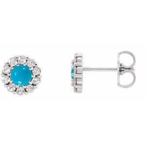 Sterling Silver 5 mm Cabochon Natural Turquoise & 1/3 CTW Natural Diamond Halo-Style Earrings