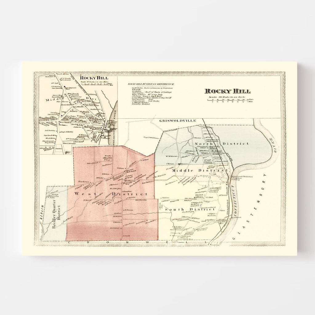 Vintage Map of Rocky Hill, Connecticut 1869
