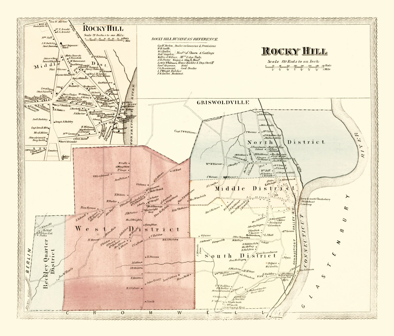 Vintage Map of Rocky Hill, Connecticut 1869