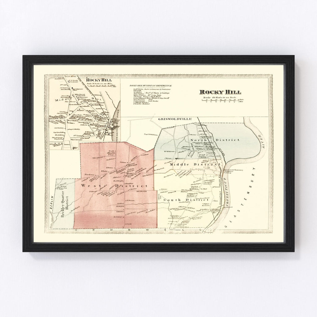 Vintage Map of Rocky Hill, Connecticut 1869