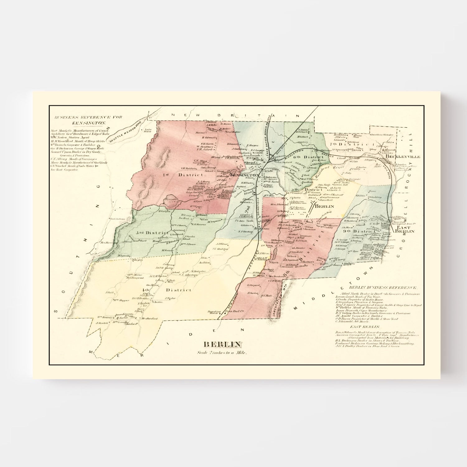 Vintage Map of Berlin, Connecticut 1869