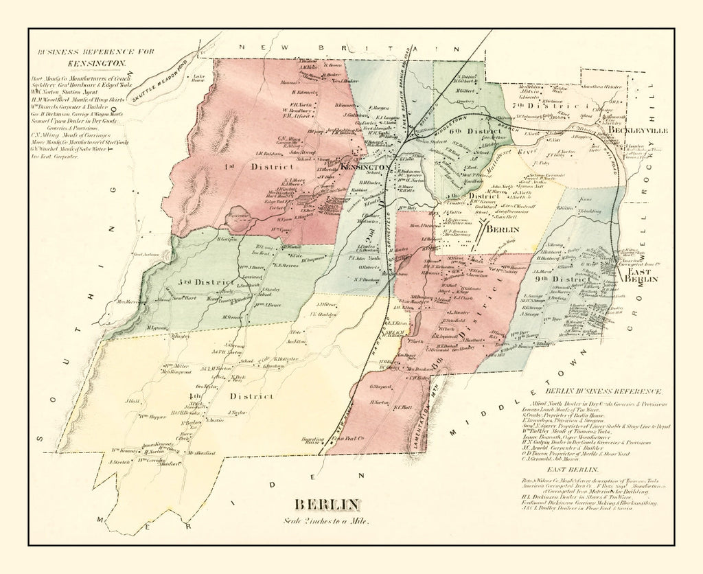 Vintage Map of Berlin, Connecticut 1869